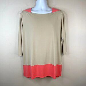 Susan Graver Womens Pullover Tunic Top 1X Beige Beachy Neutral Travel Everyday